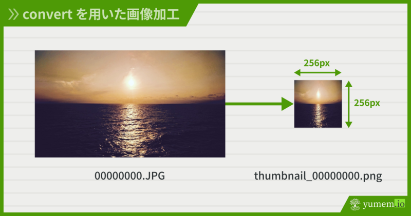 convert の -resize オペレータを使って縮小した結果の画像